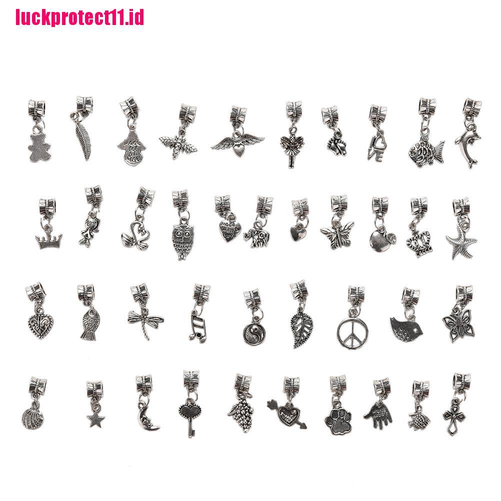 (LUCK) 40pcs / Lot Manik-Manik Tibet Warna Silver Gaya Eropa Untuk Gelang Rantai