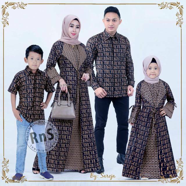 Saroja (991) Couple Batik Gamis Jessy kerah Jas Motif Aksara