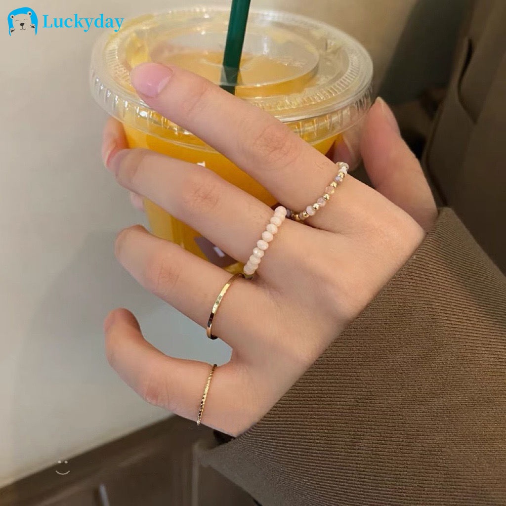 YEEZII 4pcs / Set Cincin Manik-Manik Mutiara Warna-Warni Dapat Disesuaikan Untuk Wanita