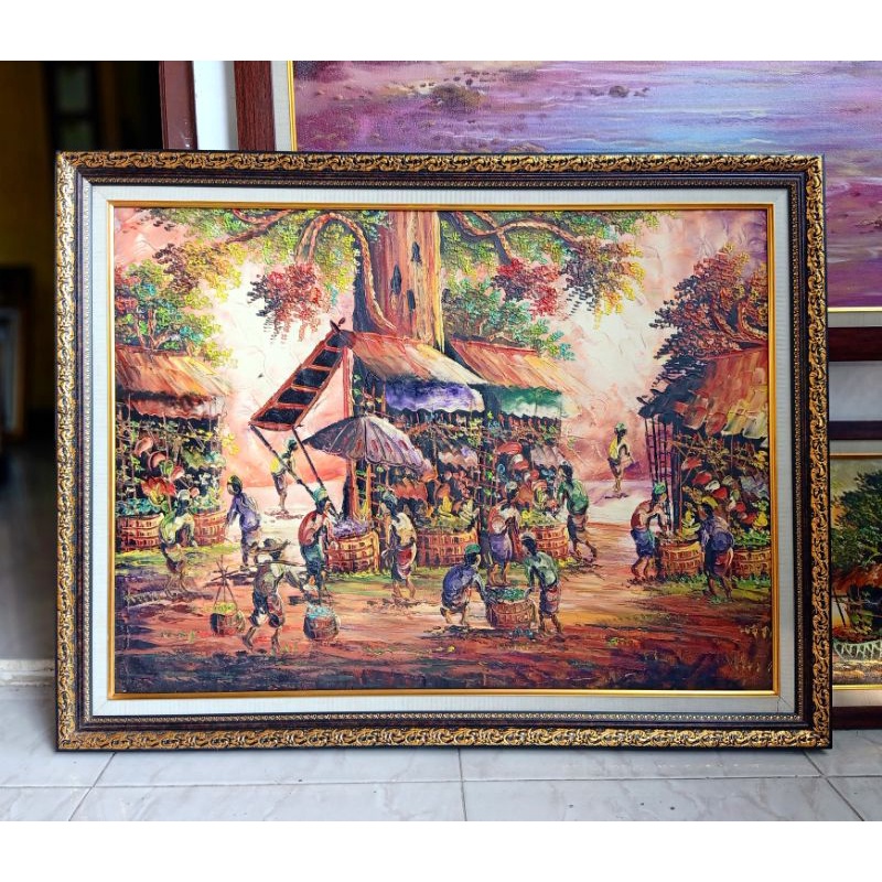 lukisan pasar pallet kanvas + bingkainya