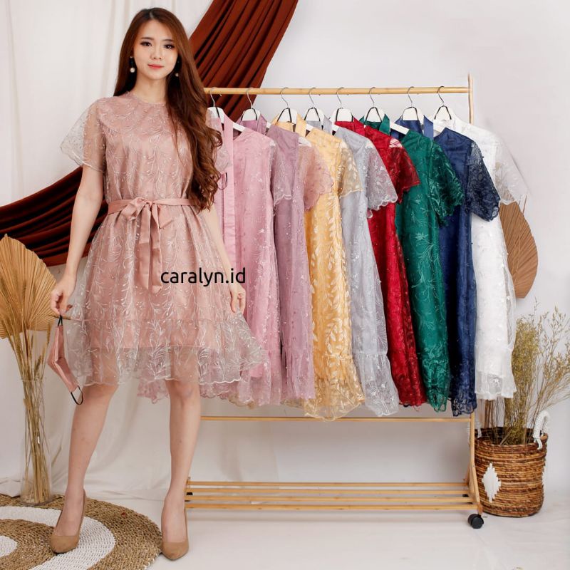 DRESS KONDANGAN WANITA KOREA DRESS BRUKAT PENDEK DRESS NATAL DRESS KOREA CALISTA