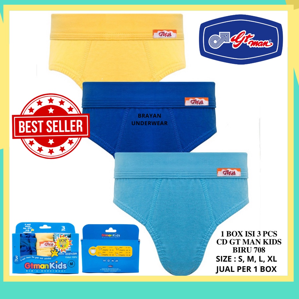 [ 1 BOX ISI 3 PCS ] CD GT MAN KIDS BIRU [ GTKID-708 ] Ukuran S.M.L.XL - Pakaian Dalam Celana Dalam A