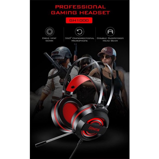 Headphone Headset gaming 100% Original Gamen GH1000 stereo Extra bass