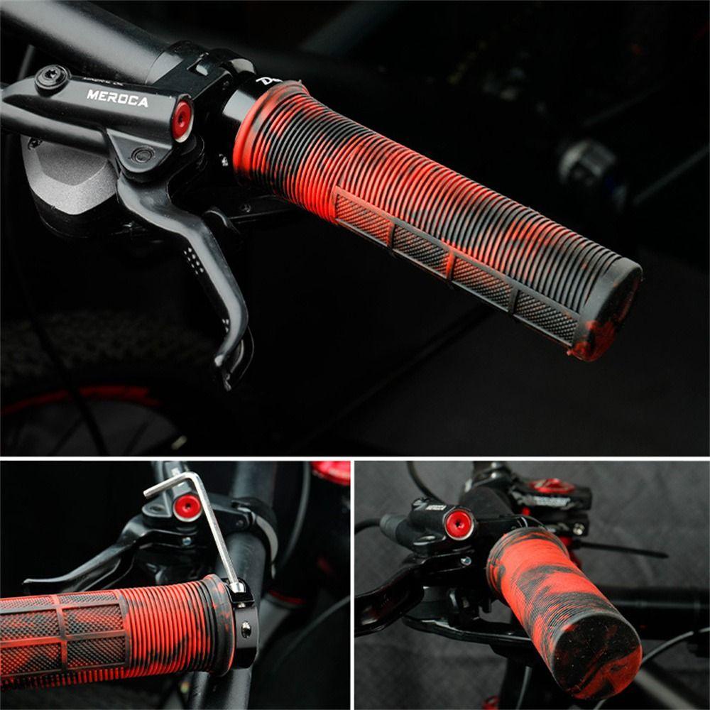 R-FLOWER 1pasang Pegangan Sepeda Bar Grips Shockproof MTB Tekstur Olahraga Luar Ruangan Aluminium Lock Ring