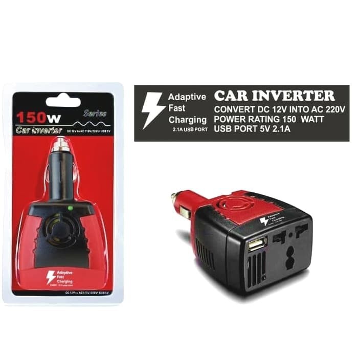 Car Inverter 2.1A Fast Charge Safer Listrik 150w 220v cas dimobil
