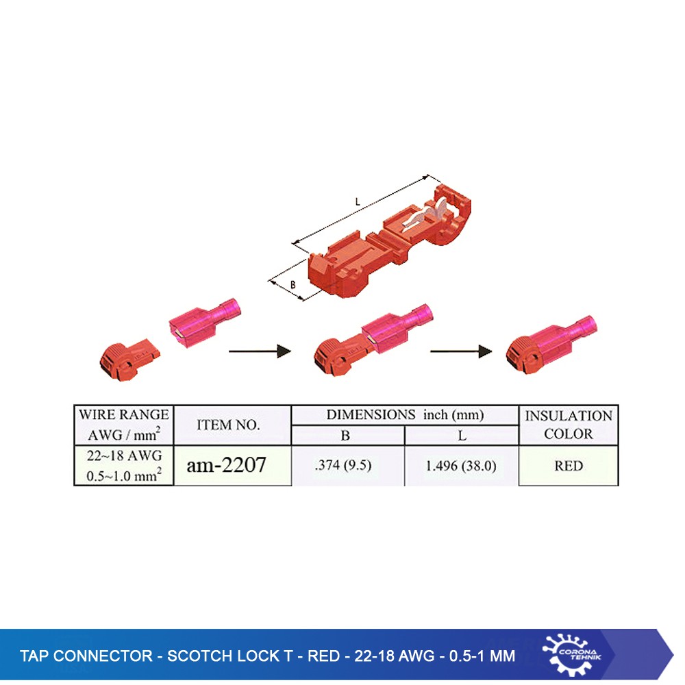 Tap Connector - Scotch Lock T - Red - 22-18 AWG - 0.5-1 mm