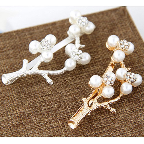 LRC Jepit Rambut Elegant White Pearl Decorated Branch Design Simple Hair Clip A46369