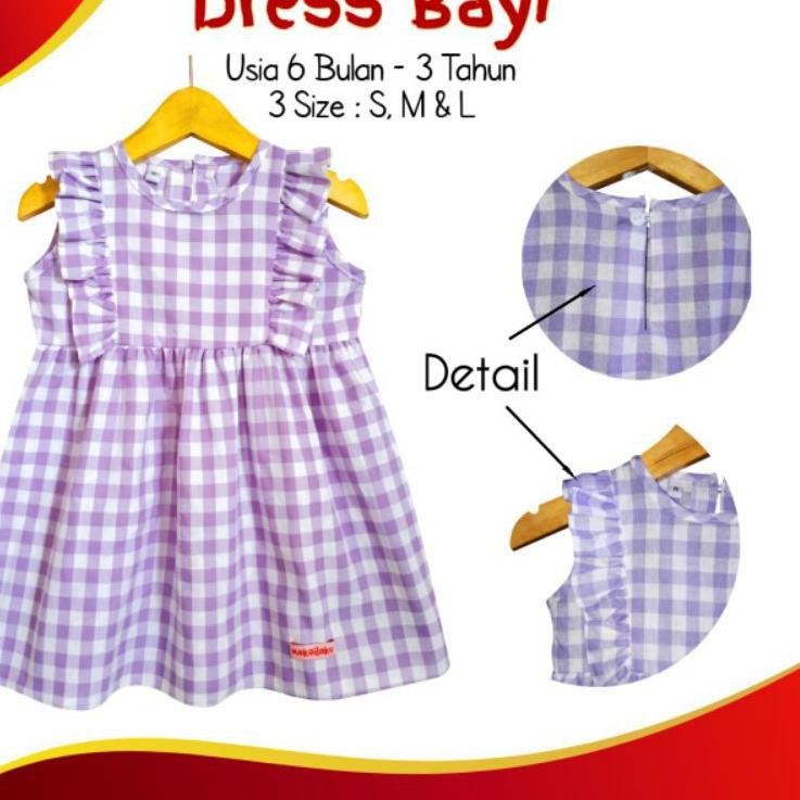 Terbaru 5.5 Baju bayi cewek lilac dress baby perempuan premium kotak-kotak usia 6bulan -3tahun