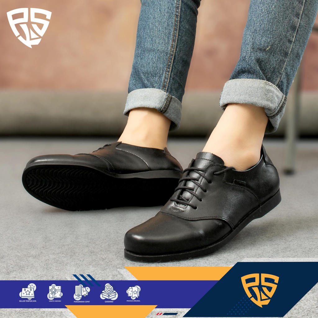 SK x REBEL - Sepatu Kerja Nevada Kulit Sapi Original Garut Pria Tali Pentofel Kasual Mocassin Carvil