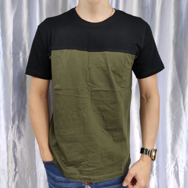 kaos polos reglan kombinasi HITAM-ARMY uk 20 22 S M L XL XXL