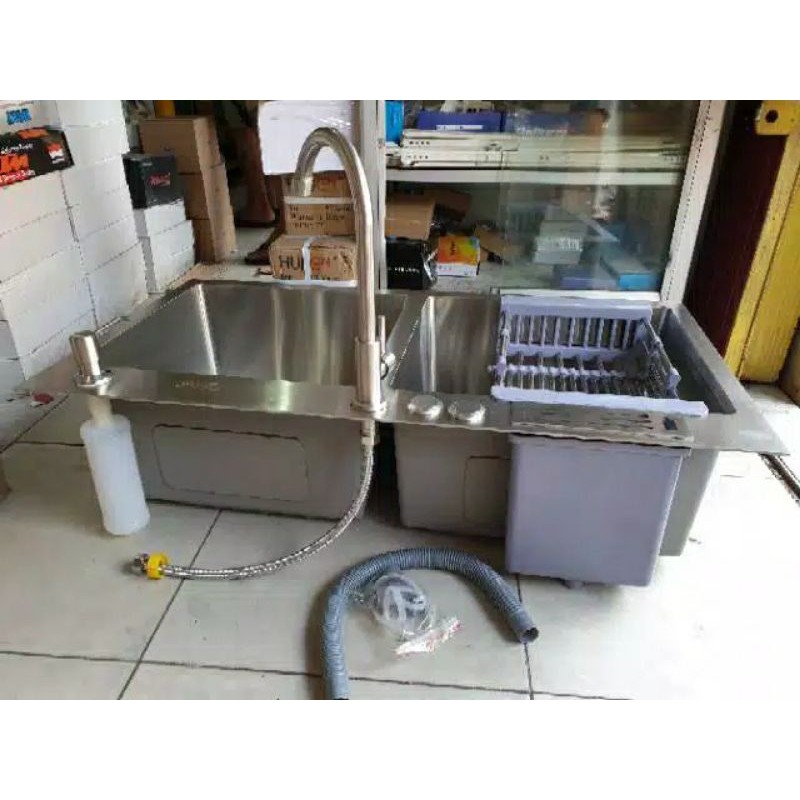 Bak cuci piring 2 lubang stainless tebal 304 THSINK 8245  PAKET LENGKAP