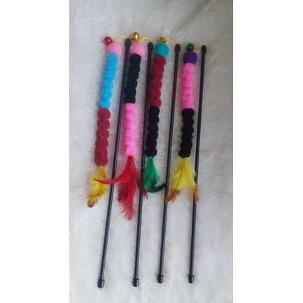 Stick mainan Rumbai Bulu Pompom Lucu Multi Warna Kucing