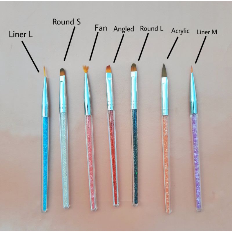 Brush Kuas Crystal Nail Art 7 ukuran / Acrylic / Round / Liner / Fan / Angled