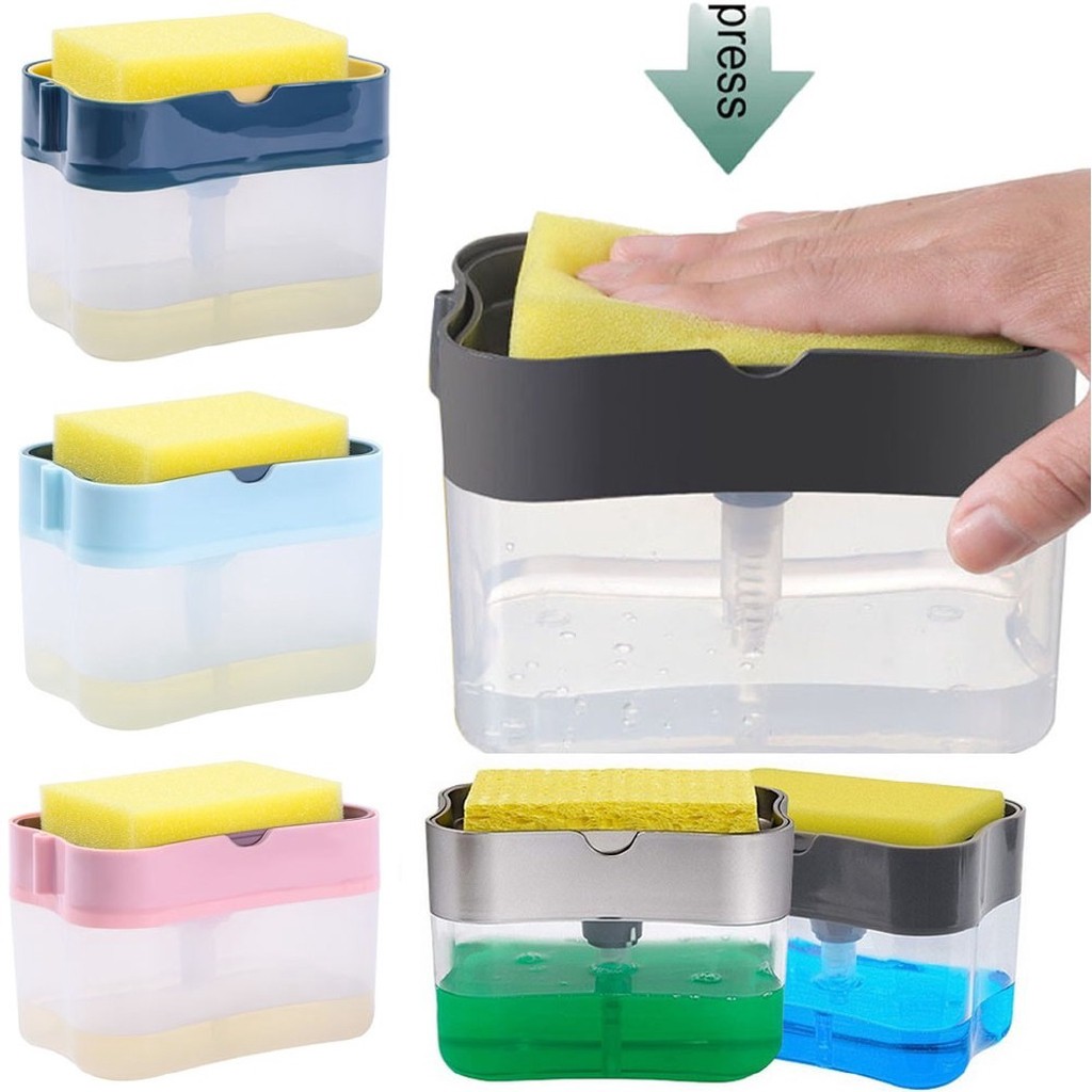 [DS03] Dispenser Sabun Cuci Piring 2 in 1 Pump Holder Sponge Sink Kekinian - Random Colour