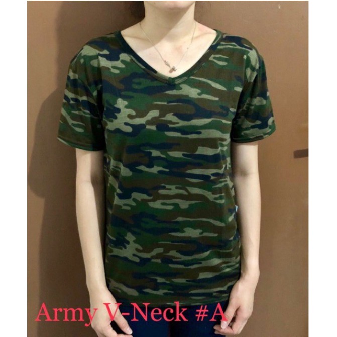 JPF V-NECK ARMY WANITA FIT TO L / KAOS CASUAL BAHAN BEBY TERY