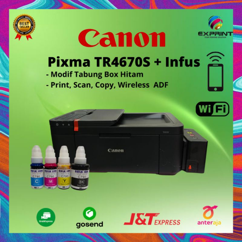 Printer Canon Pixma TR4670s + Infus Tabung Box Hitam ( Print Scan Copy Fax Adf Wifi )