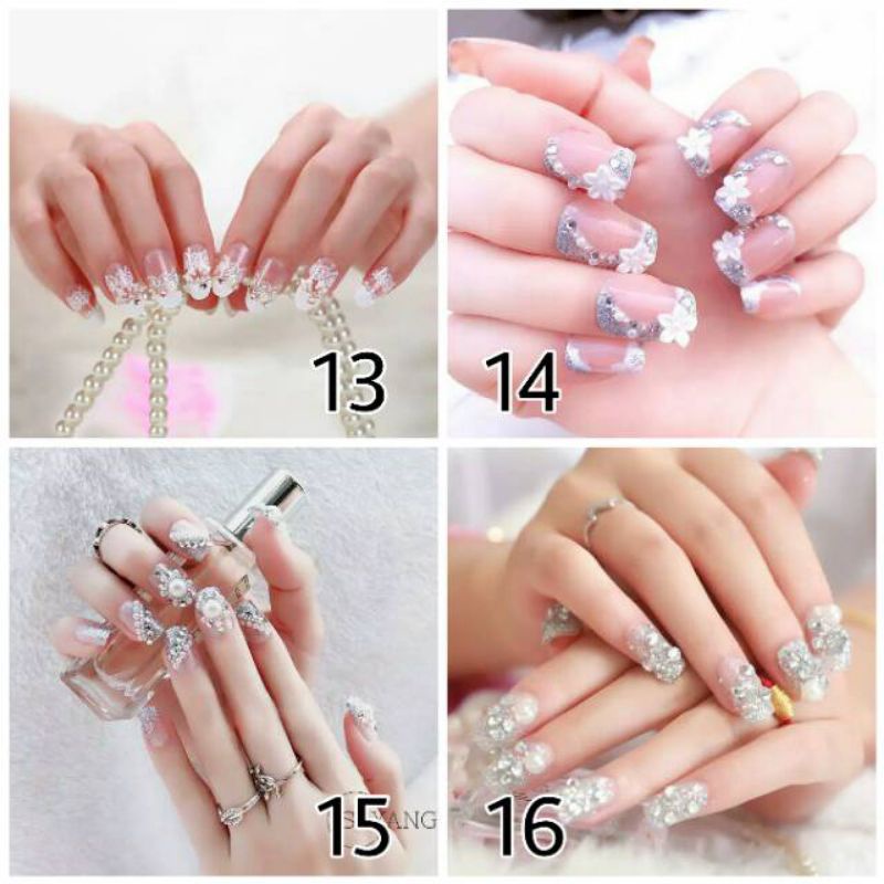 KUKU PALSU / WEDDING FAKE NAIL 3D / Blink Glitter Pink Merah Red Ungu Purple Gold Emas Silver Putih