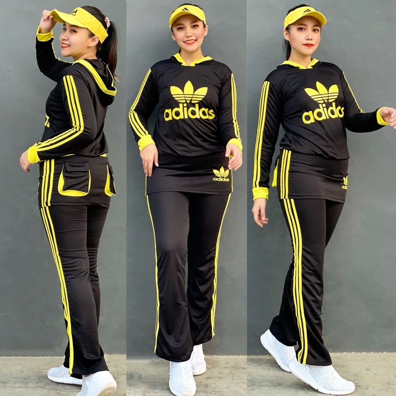 Setelan Baju Senam Sablon Baju  Army Baju Training Hijab Printed Logo Serie Hitam list Kuning