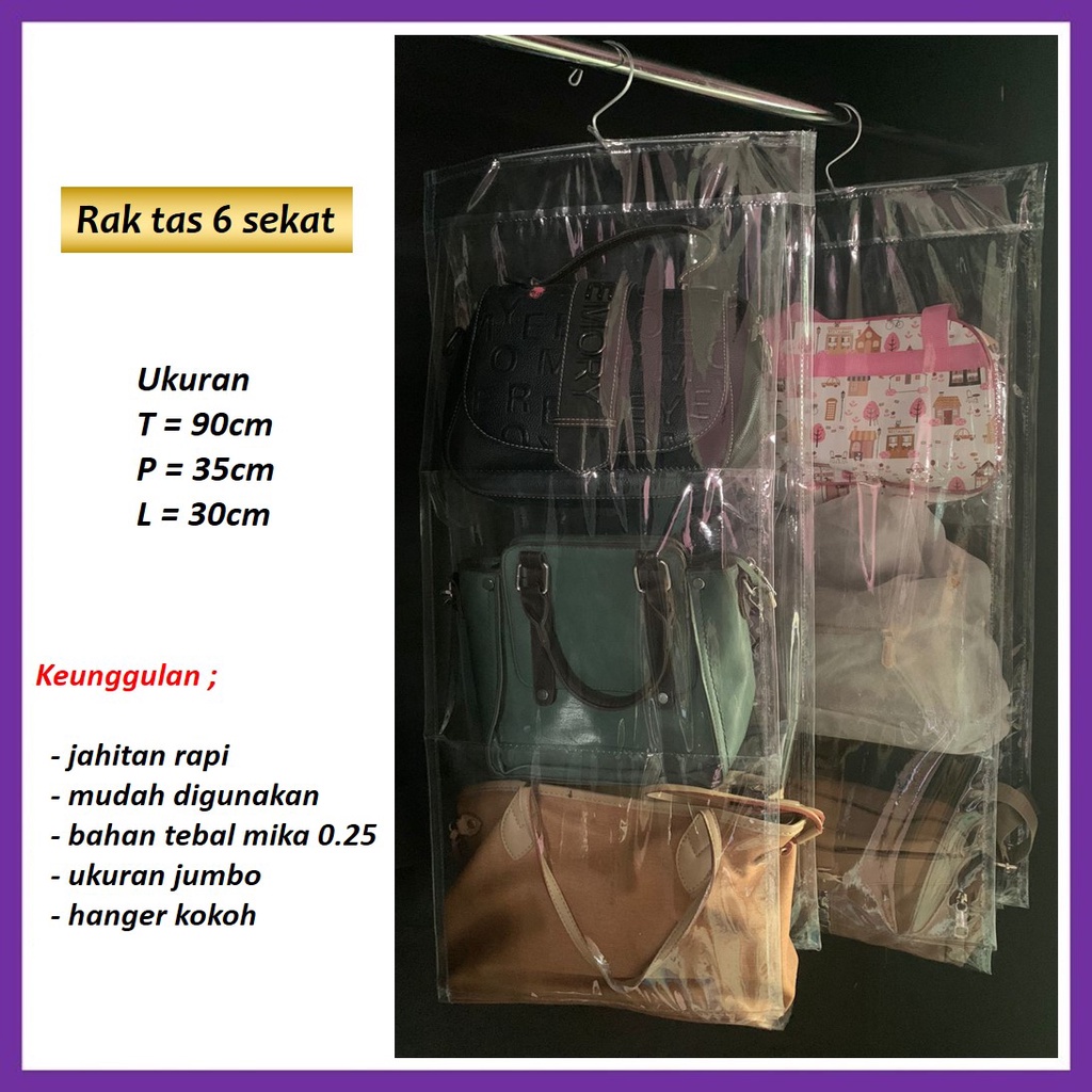 HANAFIA RAK TAS GANTUNG TRANSFARAN 6 SEKAT BAG ORGANIZER KOTAK TEMPAT PENYIMPANAN TAS ANTI DEBU HANGING BAG ORGANIZER 6 POCKETS TAS SERBAGUNA | RAK TAS POLOS TRANSFARAN RAK TAS GANTUNG JUMBO | RAK TAS JUMBO |RAK TAS GANTUNG POLOS | RAK TAS JUMBO GANTUNG