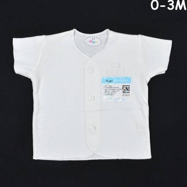 MIYO 1 Pcs Baju Lengan Pendek Bayi / Baby PUTIH Newborn (0-6M) | Baju Bayi