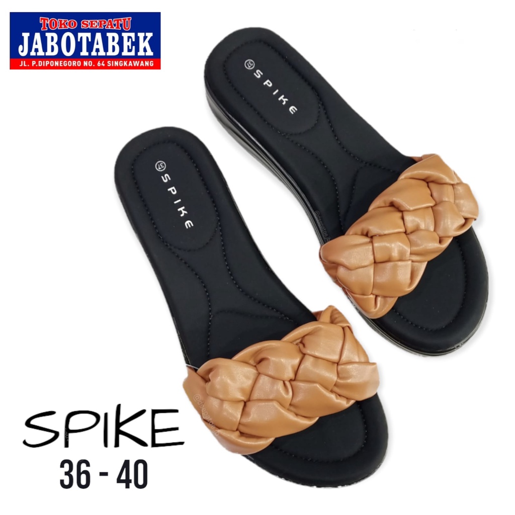 [COD] Sandal slide casual cewek SPIKE size 36-40 warna cokelat muda camel Sandal selop modis wanita 