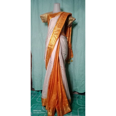 Saree Mewah /Saree India/ saree Orange Putih/ saree Lilit