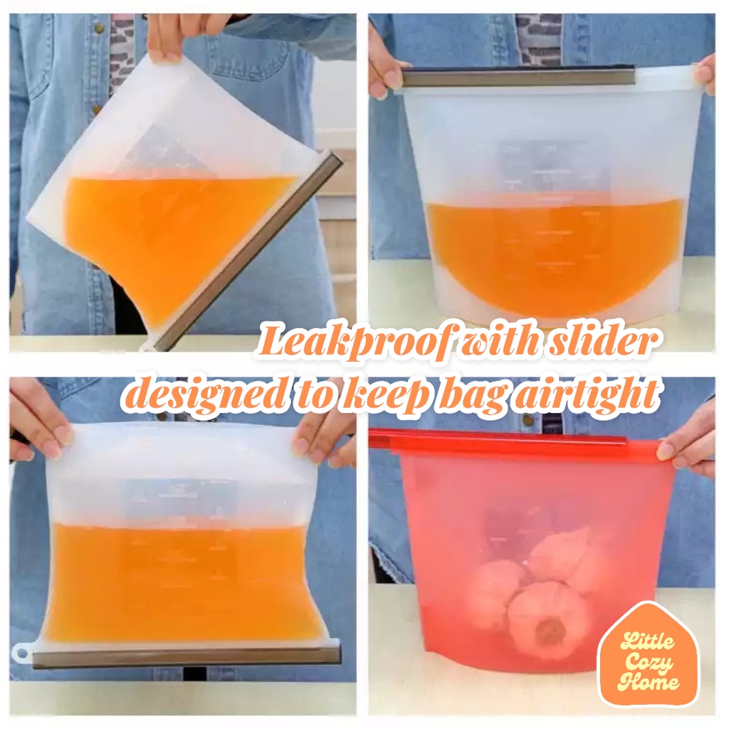 Leakproof Reusable Silicone Ziplock Bag Ukuran Lengkap / Standing Silicone Ziplock Pouch / Tempat Makanan Seal Silicone Reusable  /  Kantong Silikon Anti Bocor / MICROWAVABLE / DISHWASHER FRIENDLY