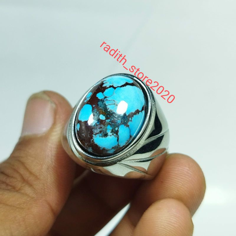 batu cincin pirus persia asli natural model ring tanam siap pakai