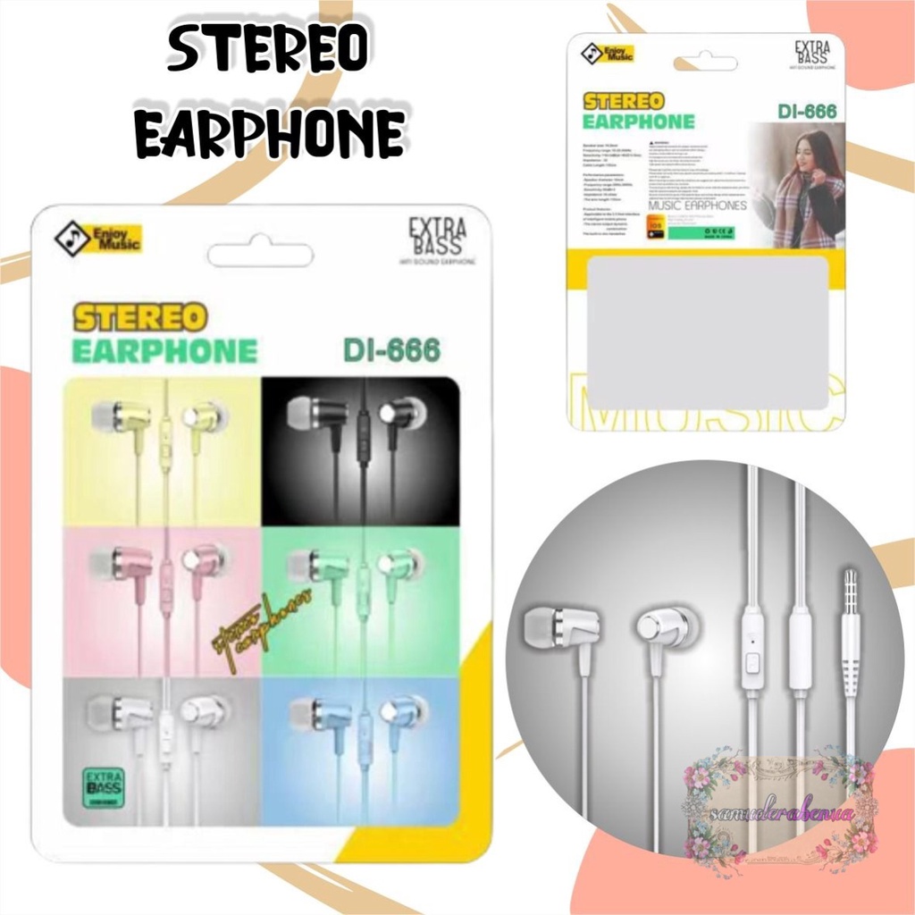 Earphone Headset Hf headsfree macaron piston super BASS DI666 for oppo Samsung vivo xiaomi Infinix realme SB3735