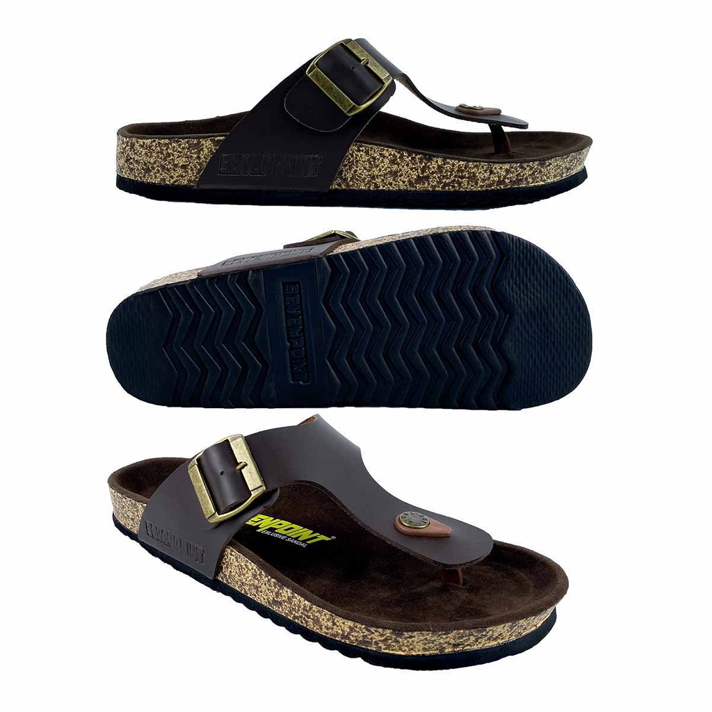 Sandal Pria Casual Original Sevenpoint Sendal Jepit Gesper Cowok  Kasual Formal Kulit Sole Puyuh Kekinian Model Birken