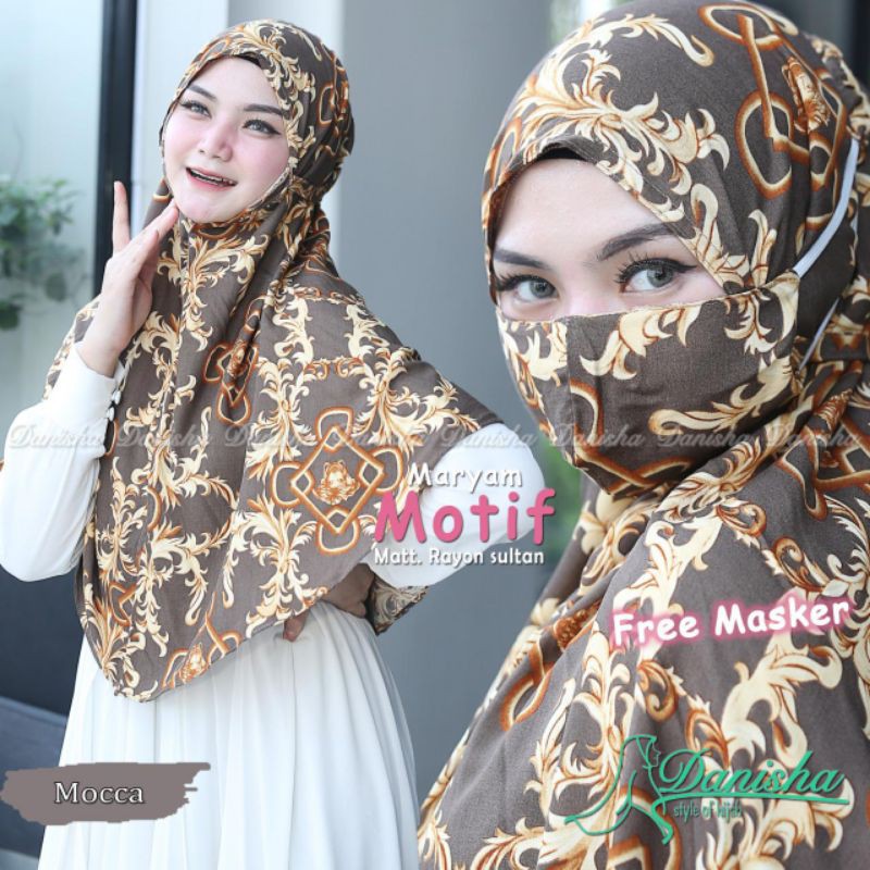 Jilbab Maryam Motif Free Masker Original Danisha Hijab