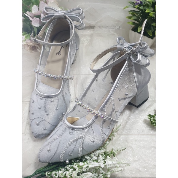 sepatu vilea silver  pita sepatu cantik 5cm tahu