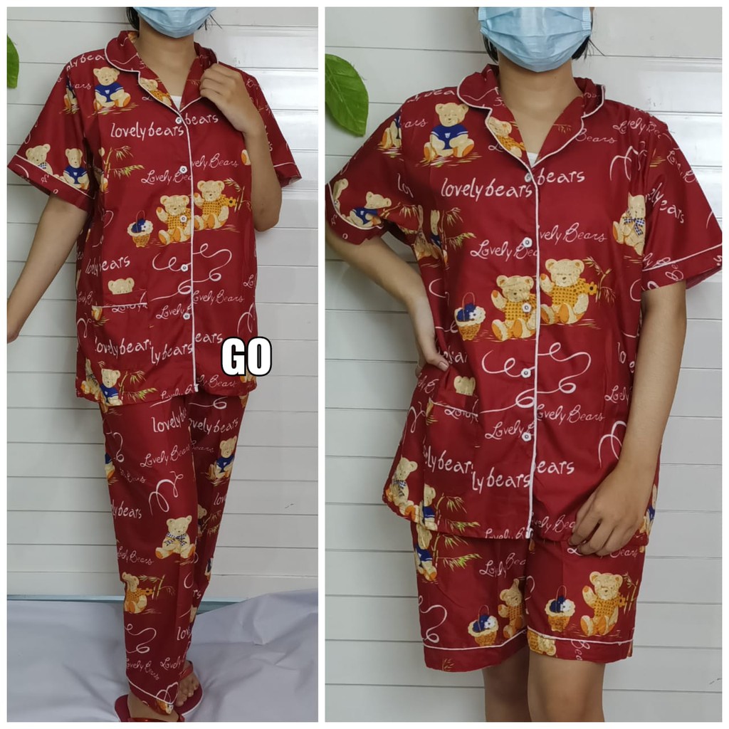 gof PIYAMA 3 IN 1 Pakaian Wanita Setelan Casual Santai Motif Original Bagus Lengan Pendek