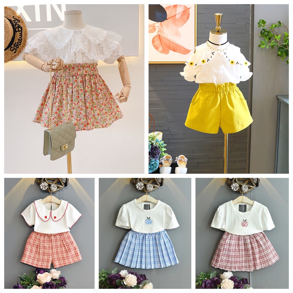 Setelan anak Perempuan lengan pendek 2IN1 Import korea Fashion