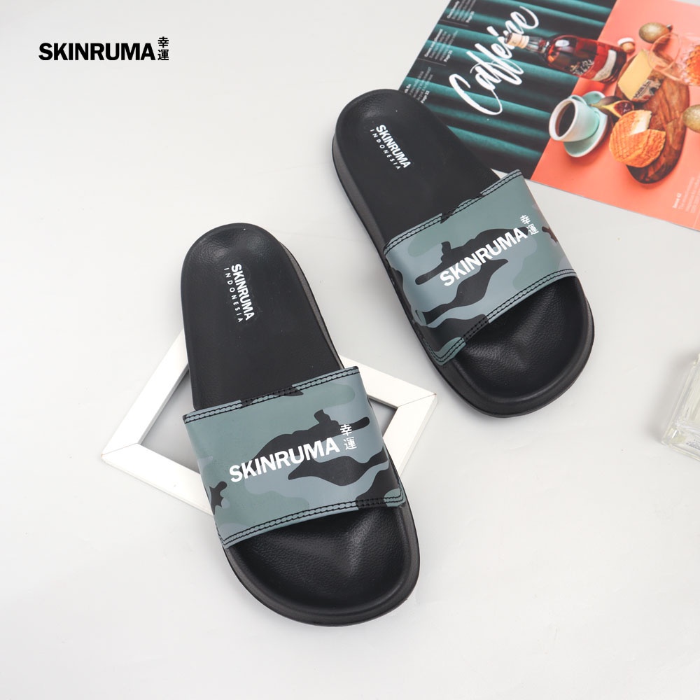 Sendal Selop Casual Pria SKINRUMA Original Grey Army Motive Hitam Abu / Sendal Slide Pria / Sendal Slip On Pria