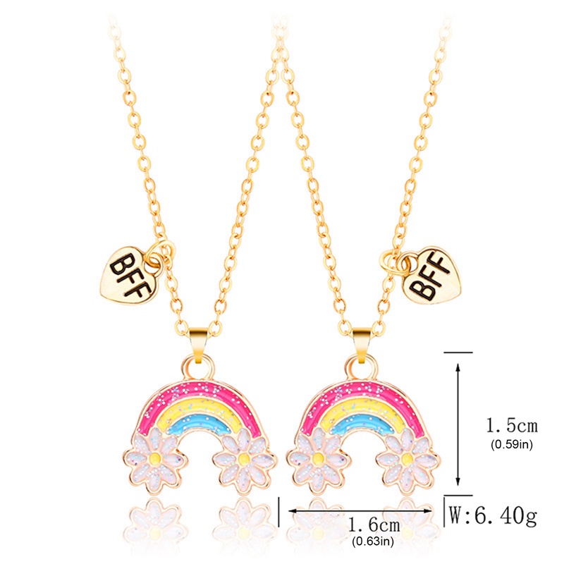 2pcs / Set Kalung Rantai Dengan Liontin Bunga Warna Pelangi Untuk Wanita