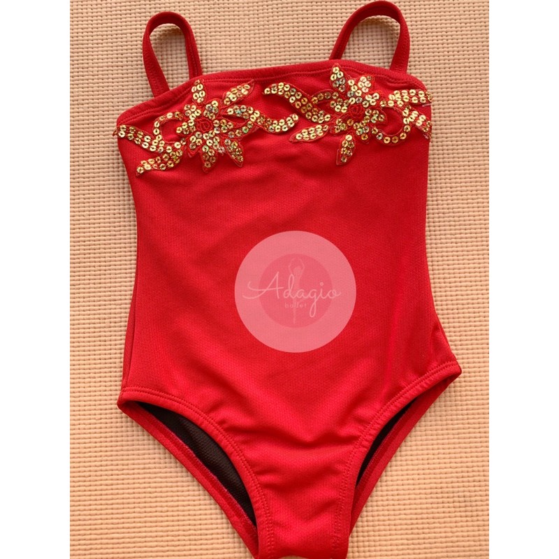 LEOTARD BALET TANKTOP ATASAN SENAM GYM KOSTUM TARI BALLET ANAK MERAH GOLD