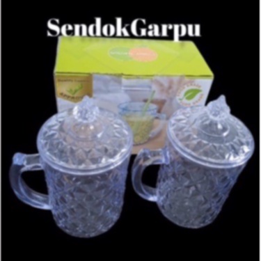 Mug Diamond+Tutup Cangkir Bening Transparan GOLDEN SUNKIST MUD7068