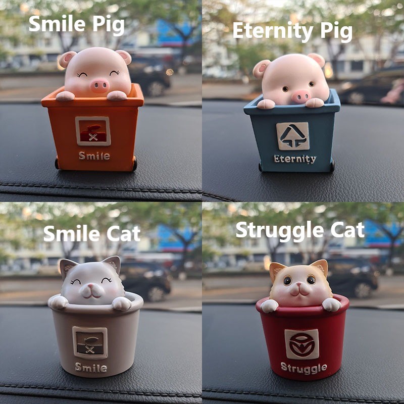 3D Pajangan Dashboard Shake Pig Cat Kucing Babi Goyang | Hiasan Mobil