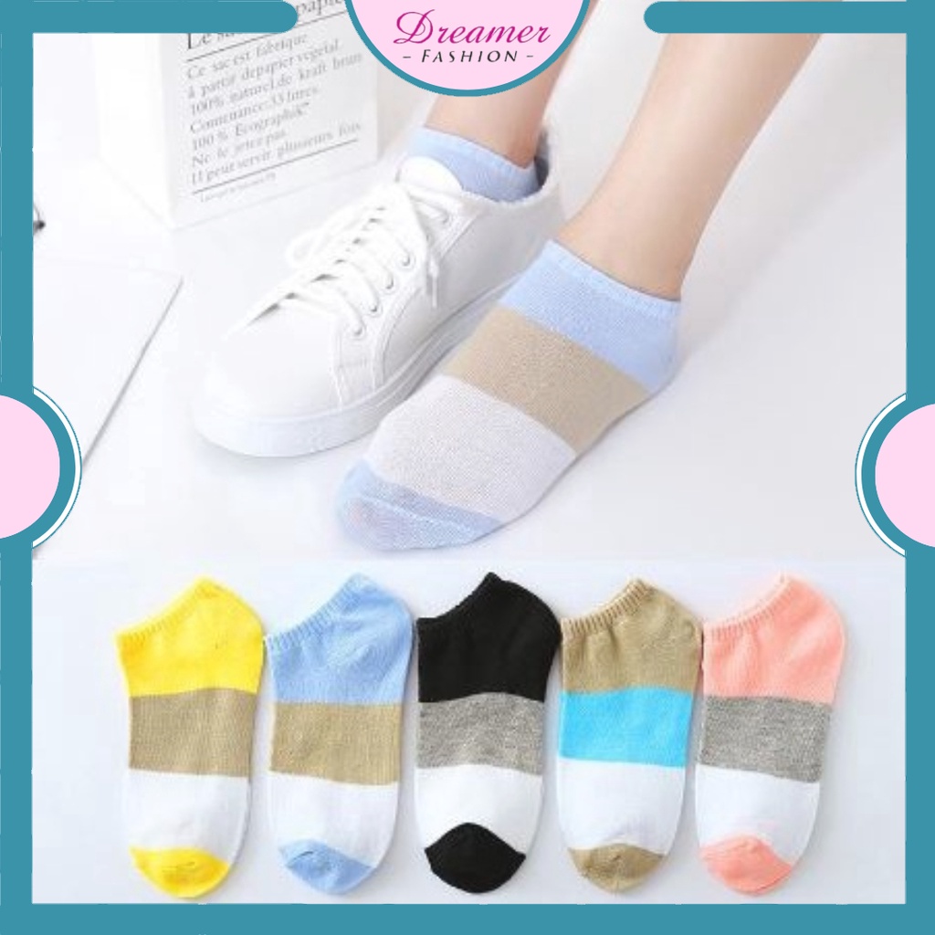 DF KK218 Kaos Kaki Murah Motif 3 Warna Korea Import Ankle Cute Semata Kaki