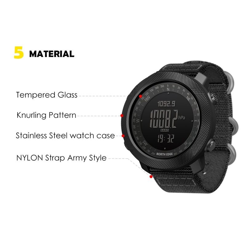 (Free Strap)NORTH EDGE APACHE 46 Men's sport Digital watch Hours Running Swimming Military Army watches Altimeter Barometer Compass