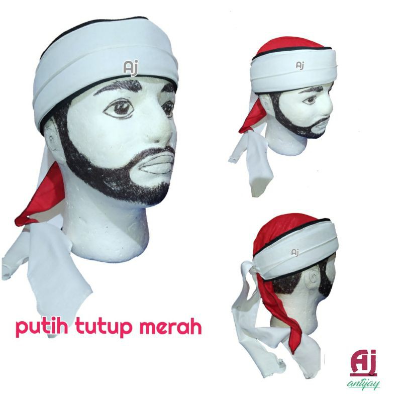 peci kupluk topi iket blangkon kliwir praktis motif putih polos tutup atas merah ukuran kepala pria