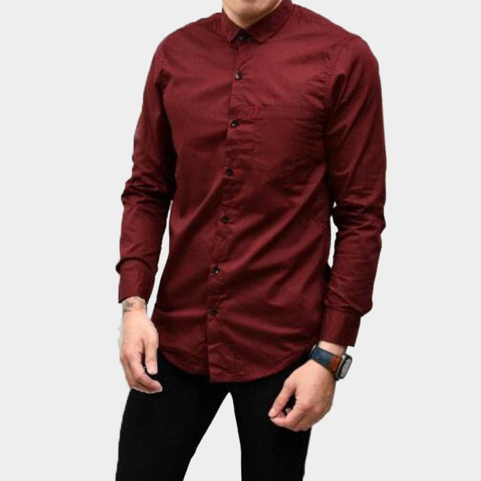 Kemeja Lengan Panjang Pria Polos Jumbo XXL XXXL Hitam Merah Maroon Dark Blue White Slimfit Casual