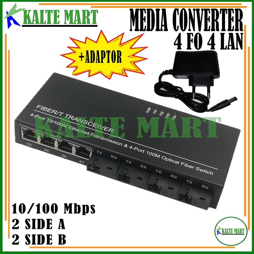 Media Converter 4 Port FO 4 Port LAN Switch Fiber Optic 4 Port SC 100