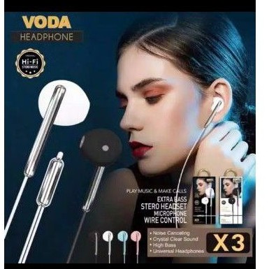 HF HEADSET VODA X3 EXTRA BASS,EARPHONE VODA SYPER BASS