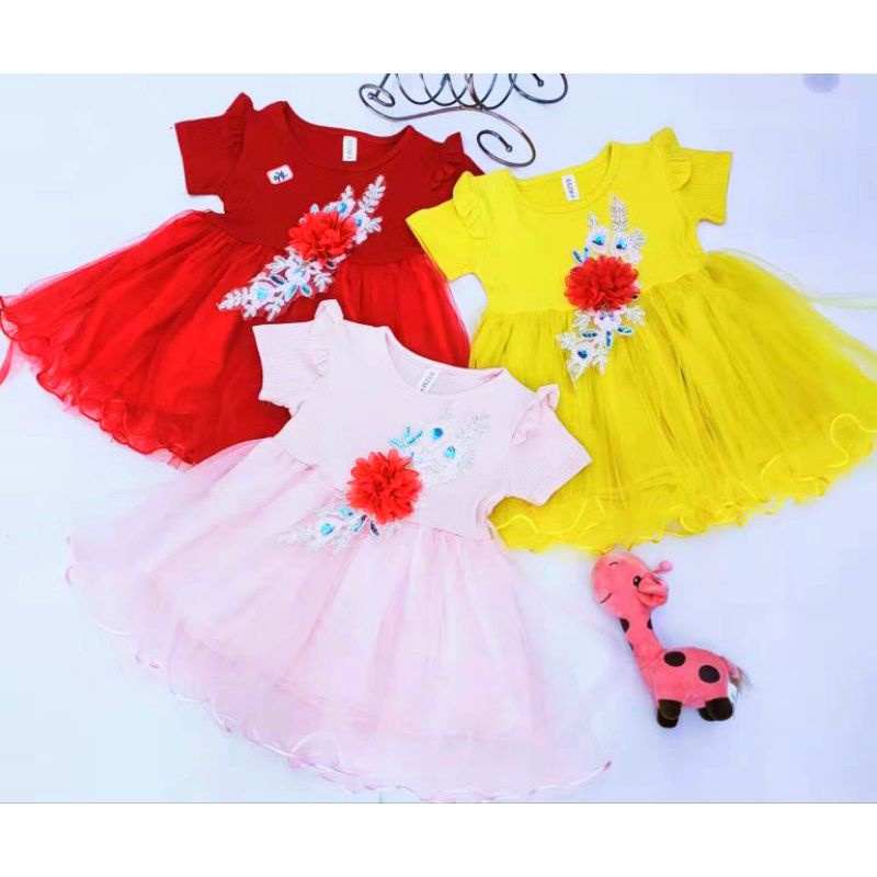 [0-4th] DRESS TUTU ANAK IMPORT PREMIUM MEWAH 0-4 TAHUN BUNGA PEONY / DRESS TUTU BUNGA MUTIARA PEONY GAUN PESTA ANAK IMPORT