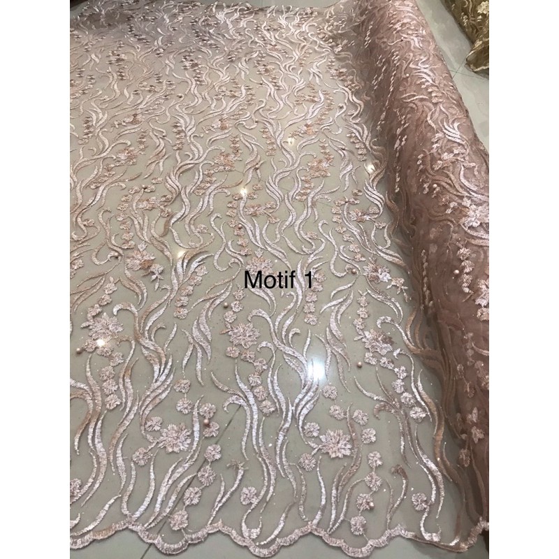 kain tulle akar bordir mutiara/bordiran full NEW MOTIF