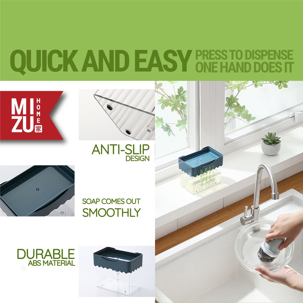 MIZU EPONGE 2in1 Pompa Sabun Sponge Pump Soap Dispenser & Tempat Pengering Sponge Holder-3