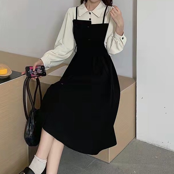 dress korea style/ model menyatu/dress wanita/long dress/dress import korea/dress korea/midi dress korea/Gaun Hepburn Baru/ pakaian korea/ baju korea/ baju wanita termurah