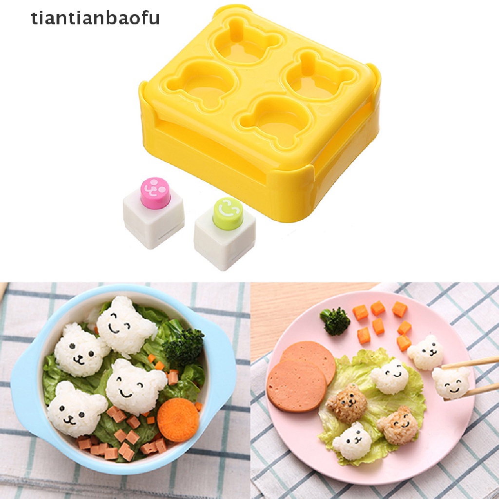 1 Set Cetakan Nasi Bento Sushi Bentuk Beruang Model Tekan Untuk Anak